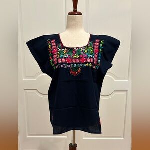 Hand Embroidered and deshilado Blouse, Boho, Hippie, Handmade. One of A Kind.